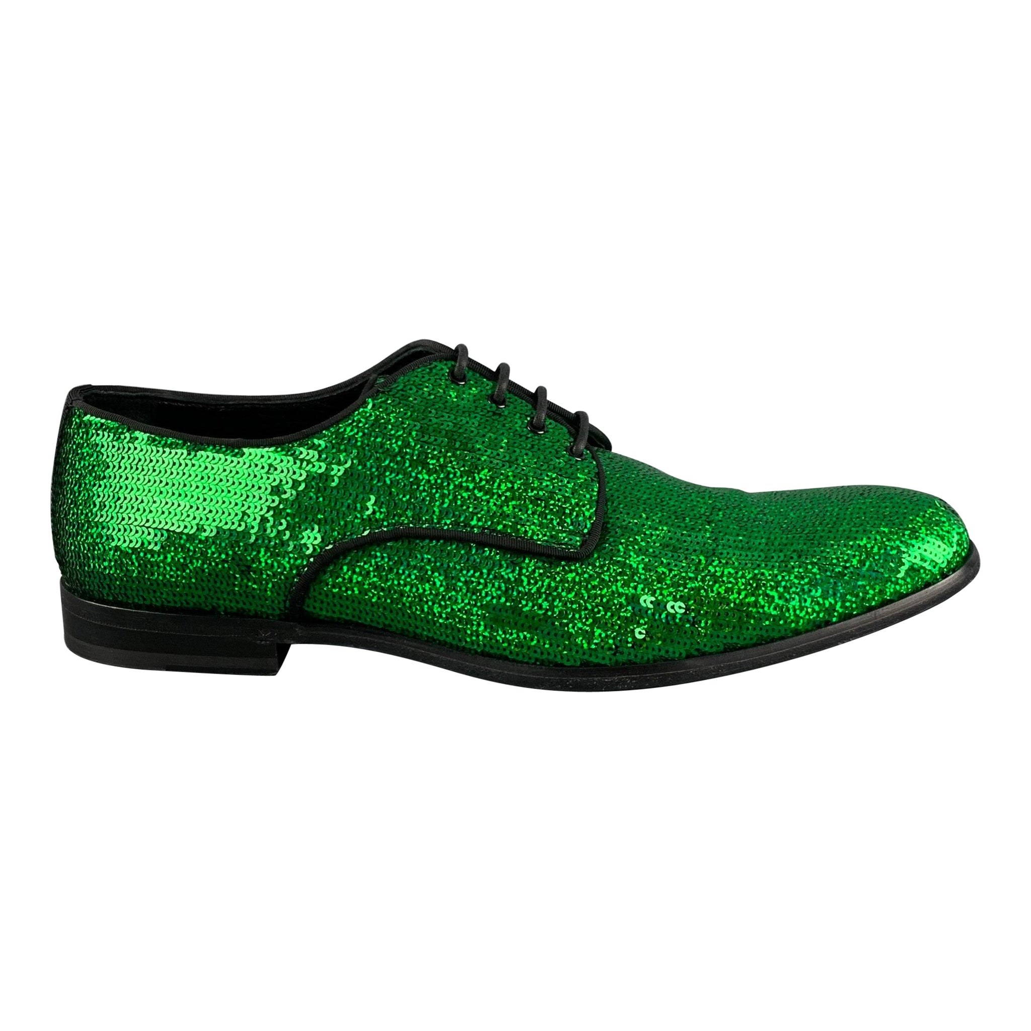 DOLCE & GABBANA Size 12 Green Sequined Lace Up Lace Up Shoes For Sale