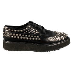 PRADA Size 9 Black Silver Studded Leather Platform Lace Up Shoes