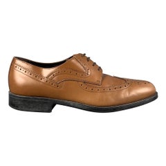 SALVATORE FERRAGAMO Size 10.5 Brown Tan Perforated Leather Wingtip Lace Up Shoes