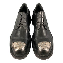 ALEXANDER MCQUEEN Größe 12 Schwarze Silberspitzen-Schuhe aus Leder