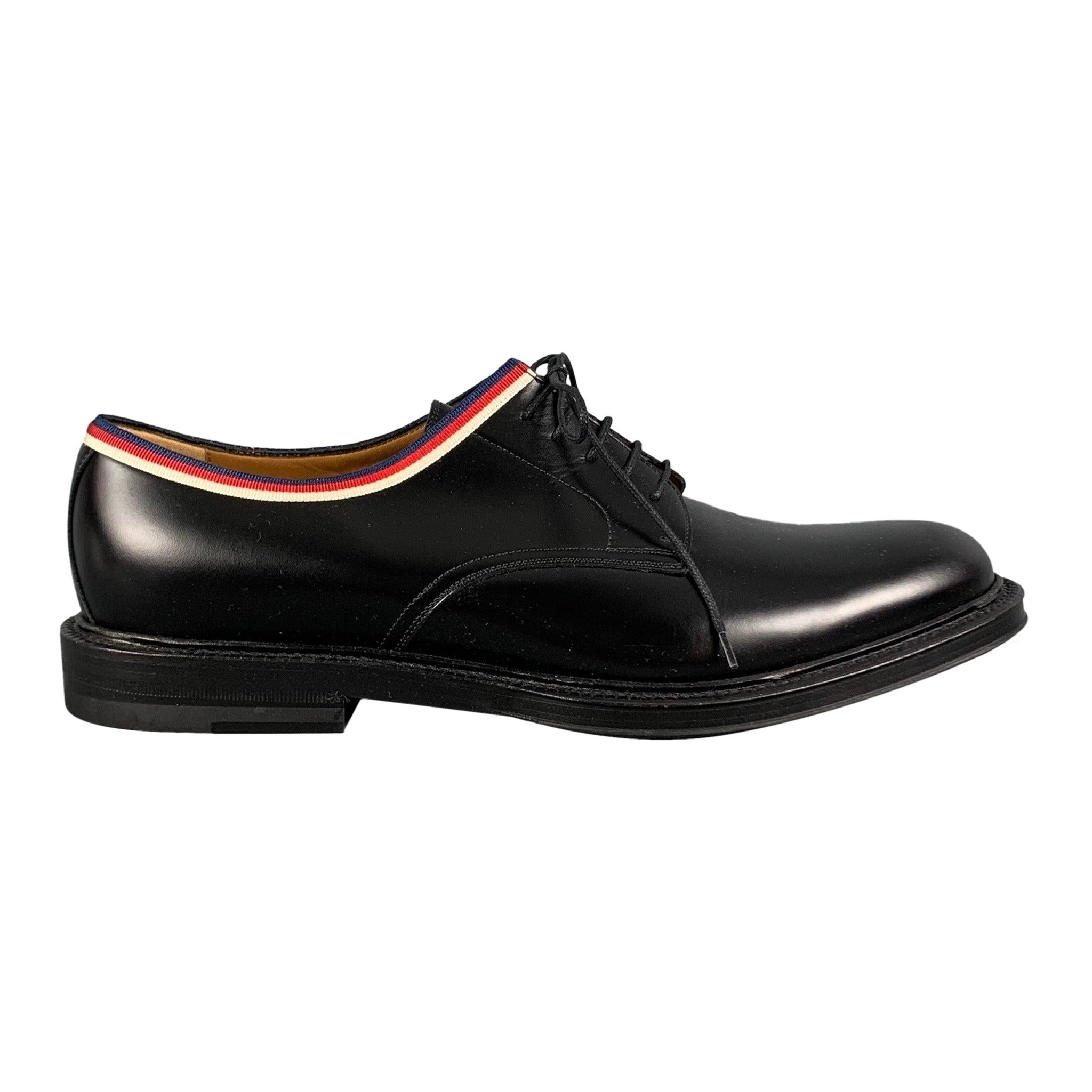 GUCCI Size 10 Black Leather Derby Lace Up Shoes For Sale