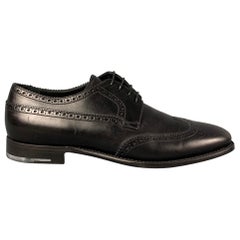 GIORGIO ARMANI Size 10 Black Perforated Leather Wingtip Lace Up Shoes