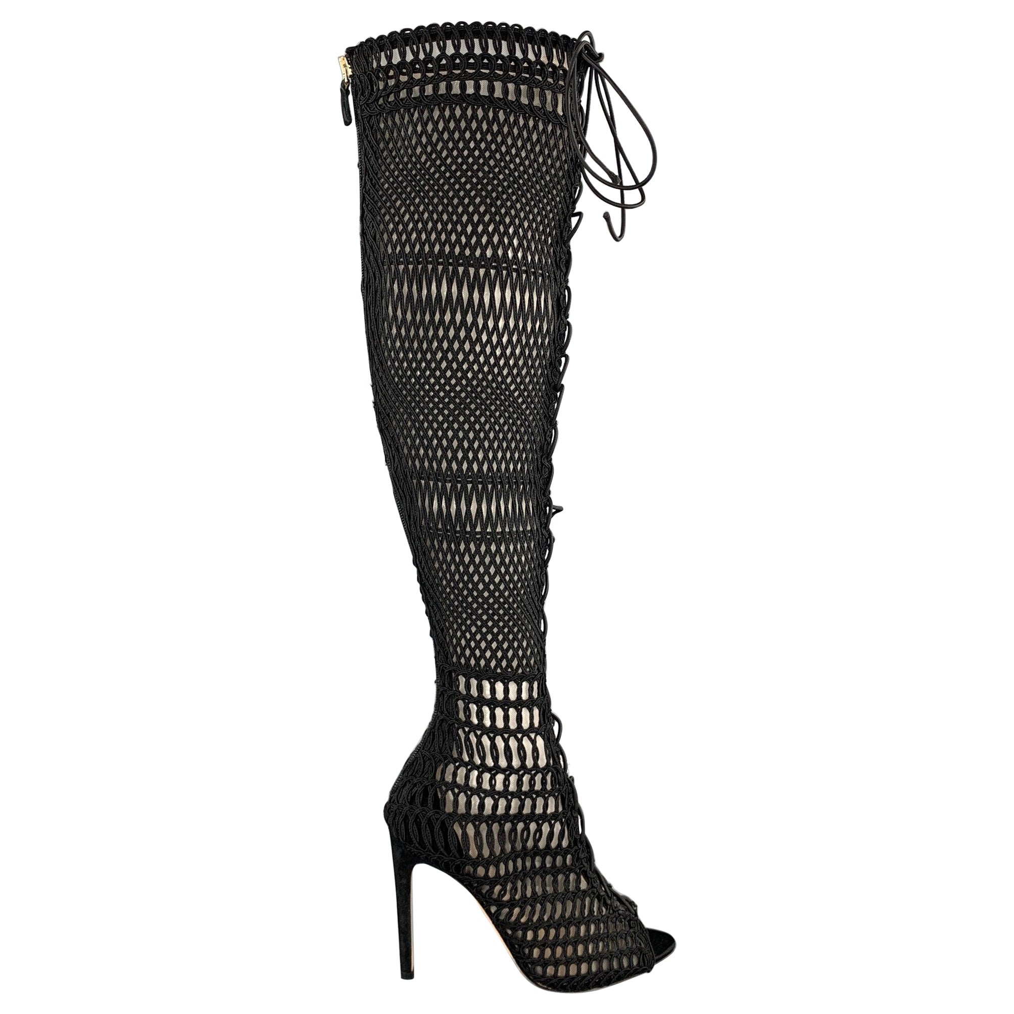 needs photo GIAMBATTISTA VALLI Size 7 Black Knitted Suede Knee High Boots For Sale