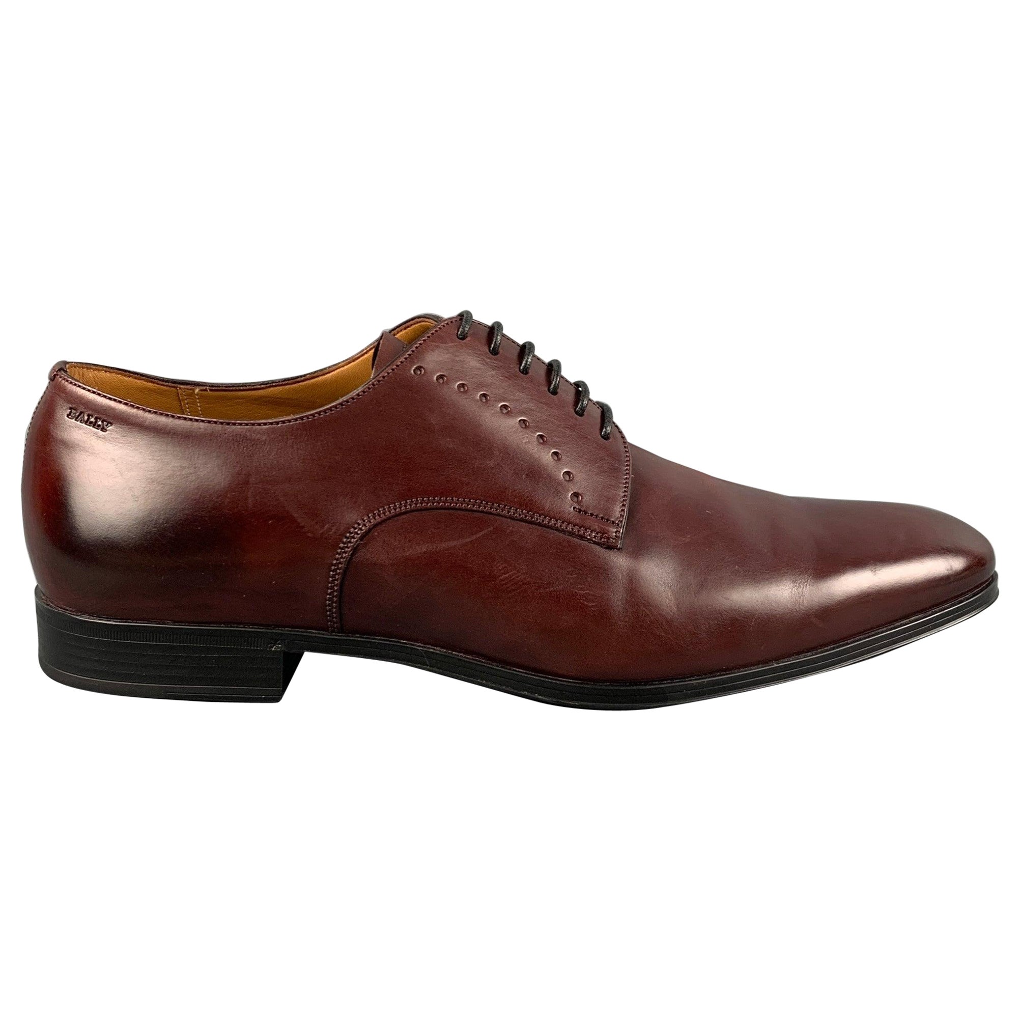 BALLY Size 11.5 Burgundy Leather Lace Up Shoes For Sale