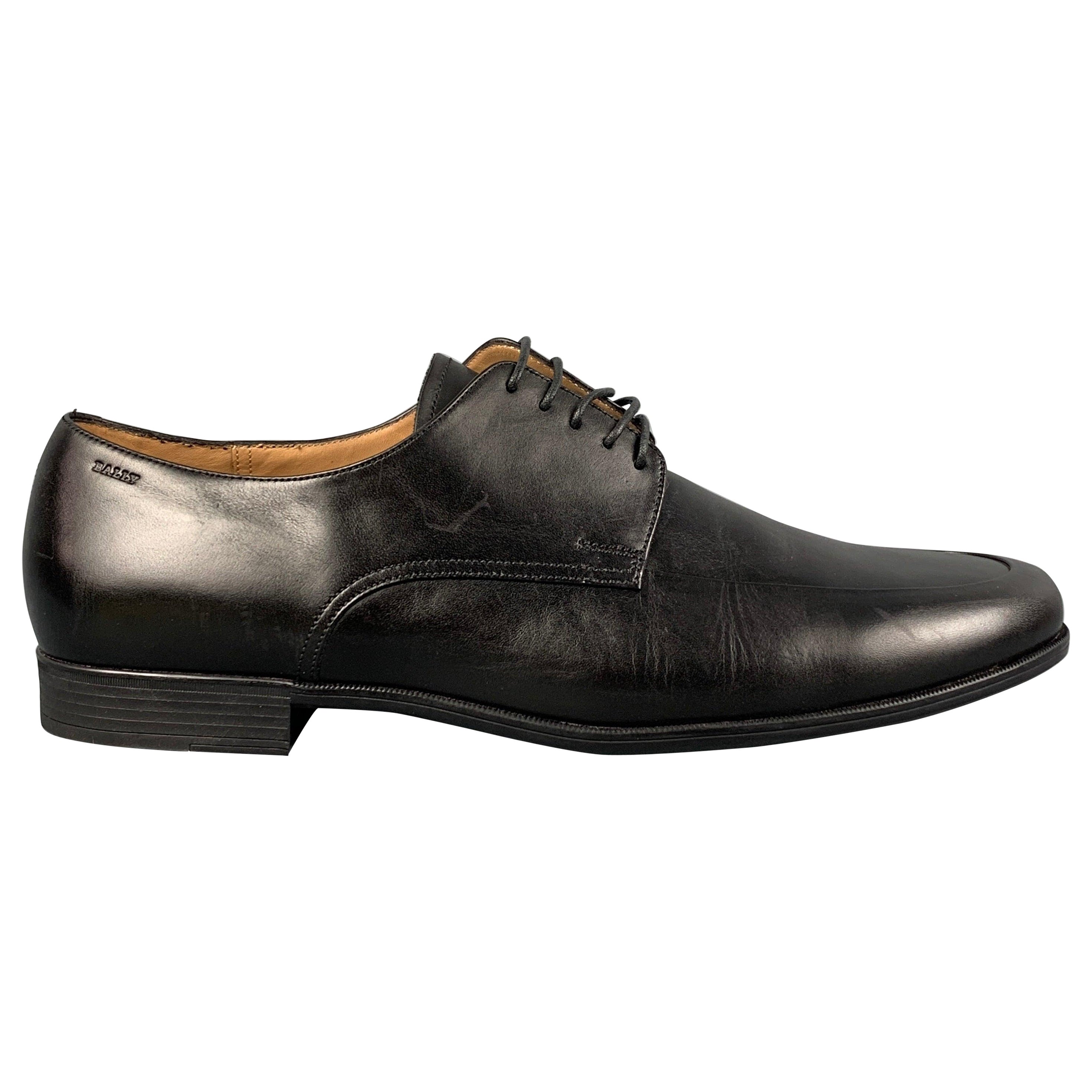 BALLY Size 12 Black Leather Lace Up Haldo Shoes For Sale