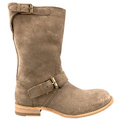 JIL SANDER Taille 7 Bucke Strap Biker Boots en daim taupe