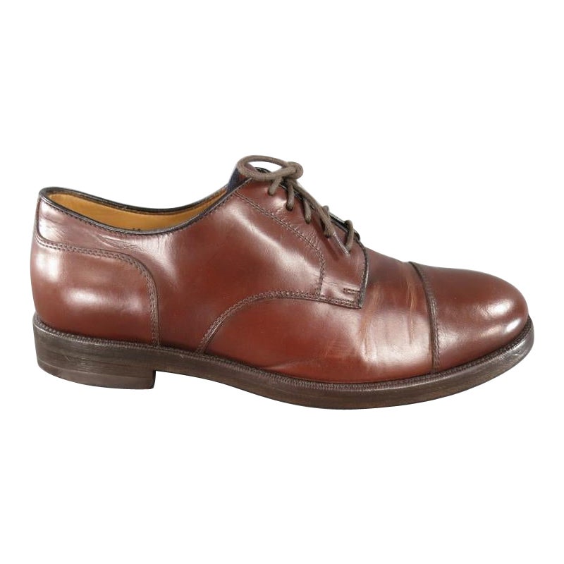 BRUNELLO CUCINELLI Size 8 Brown Leather Cap-toe Lace Up For Sale