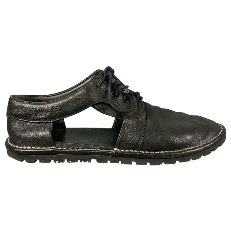 MARSELL Size 10 Black Contrast Stitch Leather Cutout Lace Up Shoes For Sale