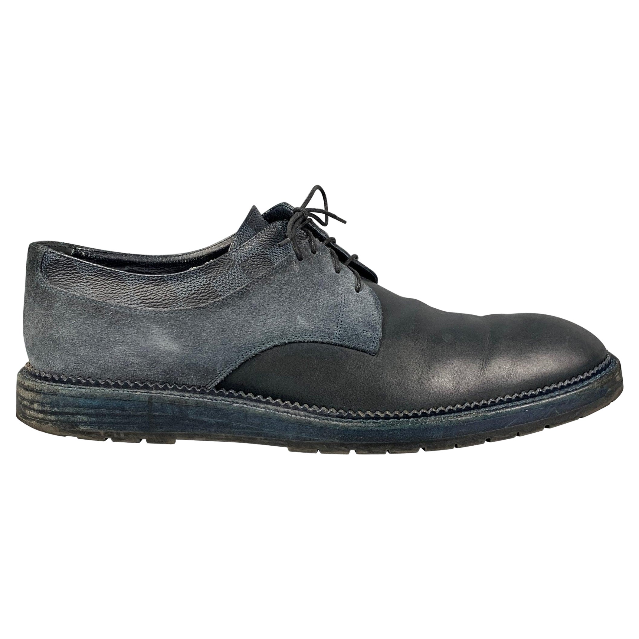 LOUIS VUITTON Size 10.5 Navy Blue Damier Leather Lace Up Shoes