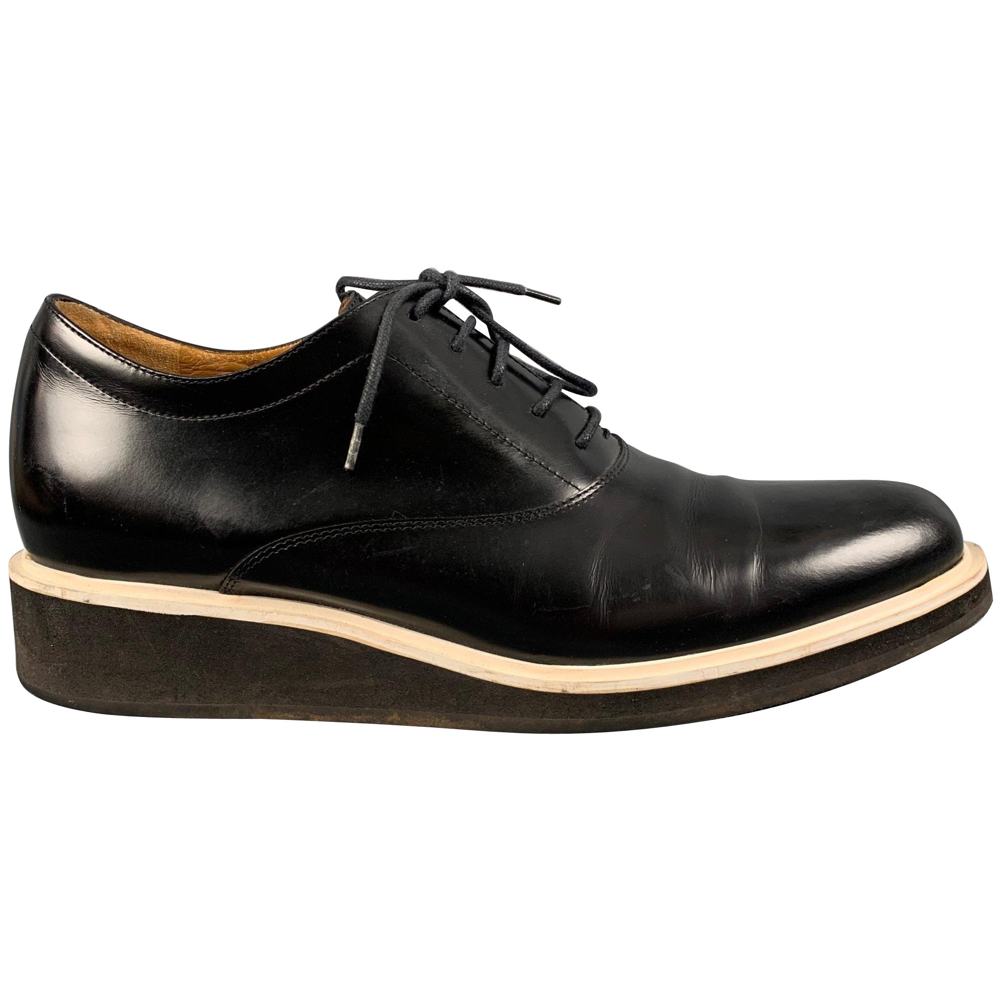 3.1 PHILLIP LIM Size 10 Black White Leather Platform Lace Up Shoes