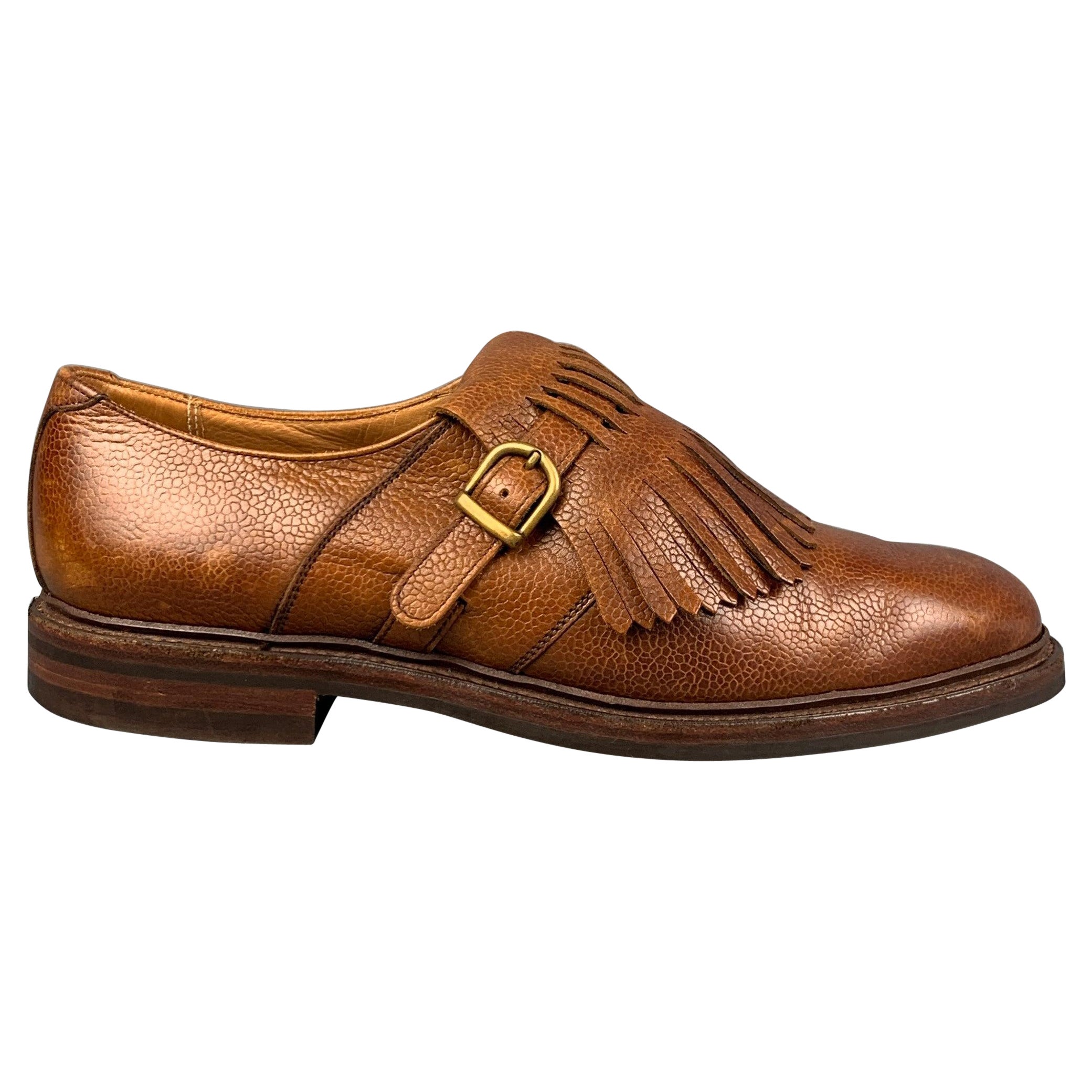 RALPH LAUREN Taille 10,5 Tan Fringe Tongue Leather Lace Up Shoes en vente