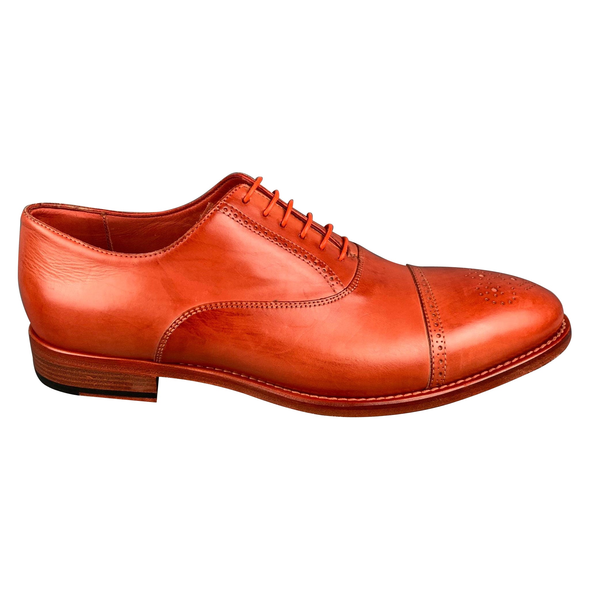 PAUL SMITH Size 8.5 Orange Perforated Leather Cap Toe Lace Up Shoes For Sale