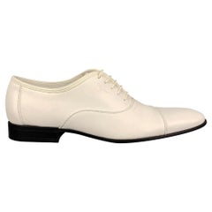 Used SALVATORE FERRAGAMO Size 9 White Leather Cap Toe Lace Up Shoes