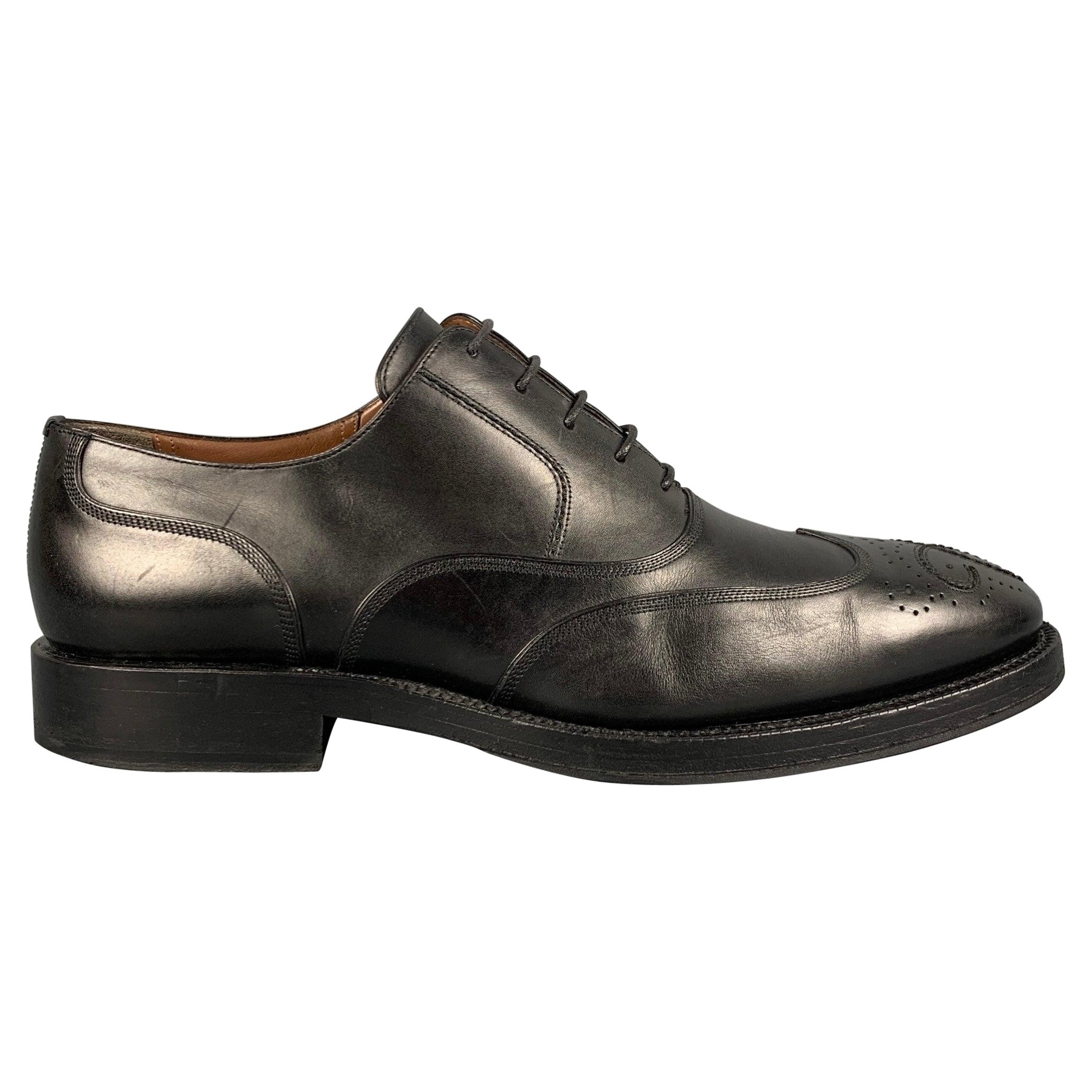 BALLY Size 8.5 Black Leather Wingtip Lace Up Shoes For Sale