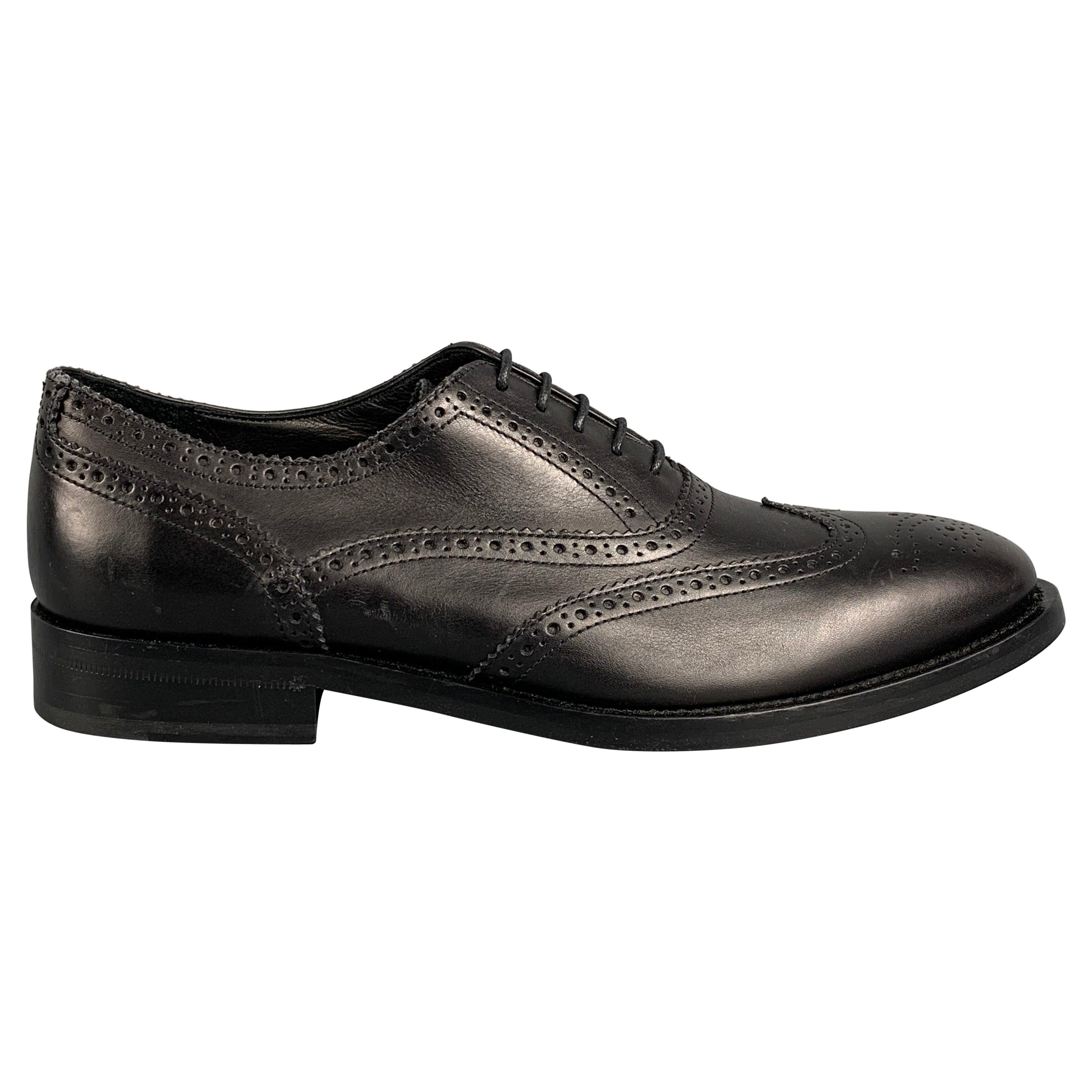 PAUL SMITH Size 9 Black Perforated Leather Wingtip Lace Up Shoes For Sale
