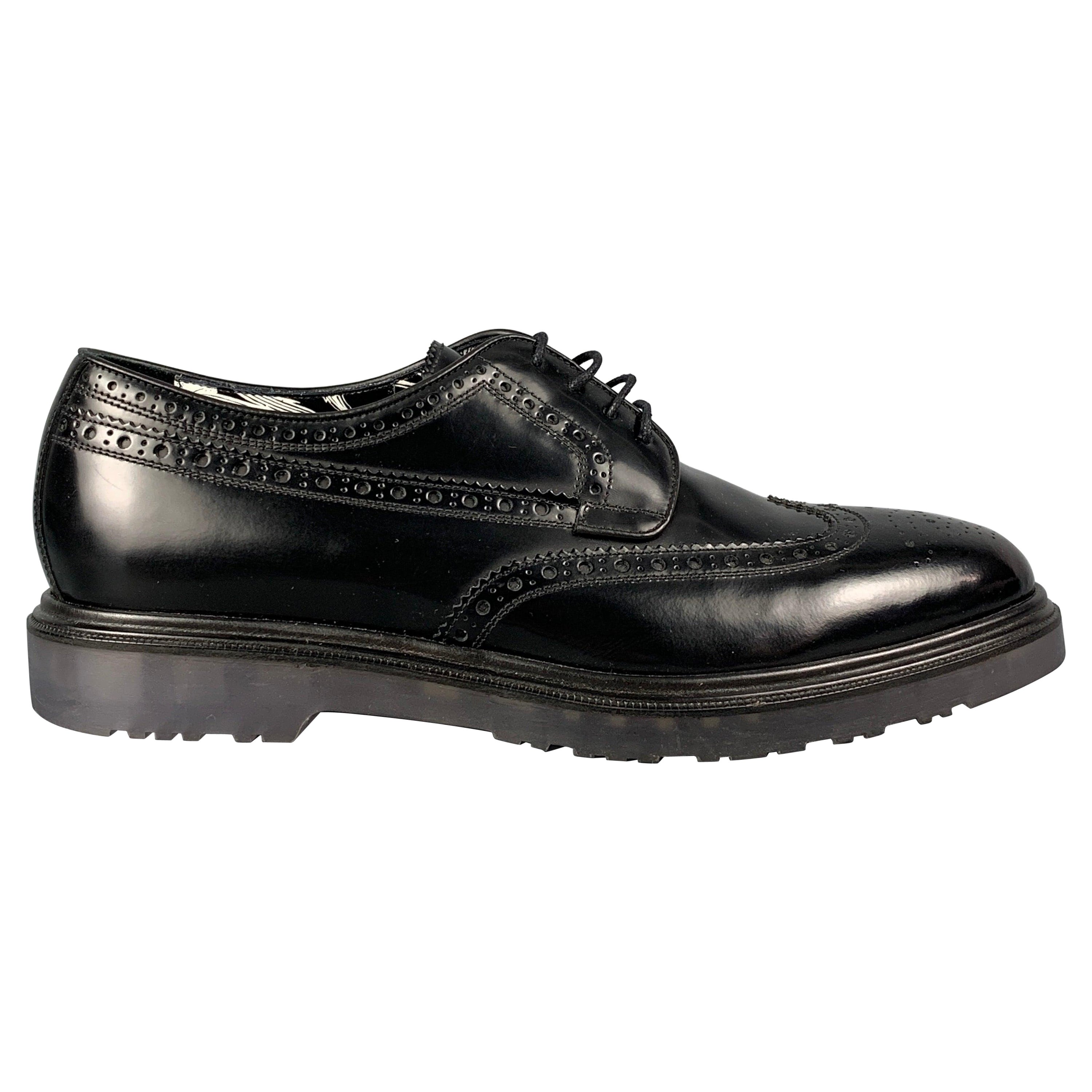PAUL SMITH Size 9 Black Perforated Leather Wingtip Lace Up Shoes For Sale