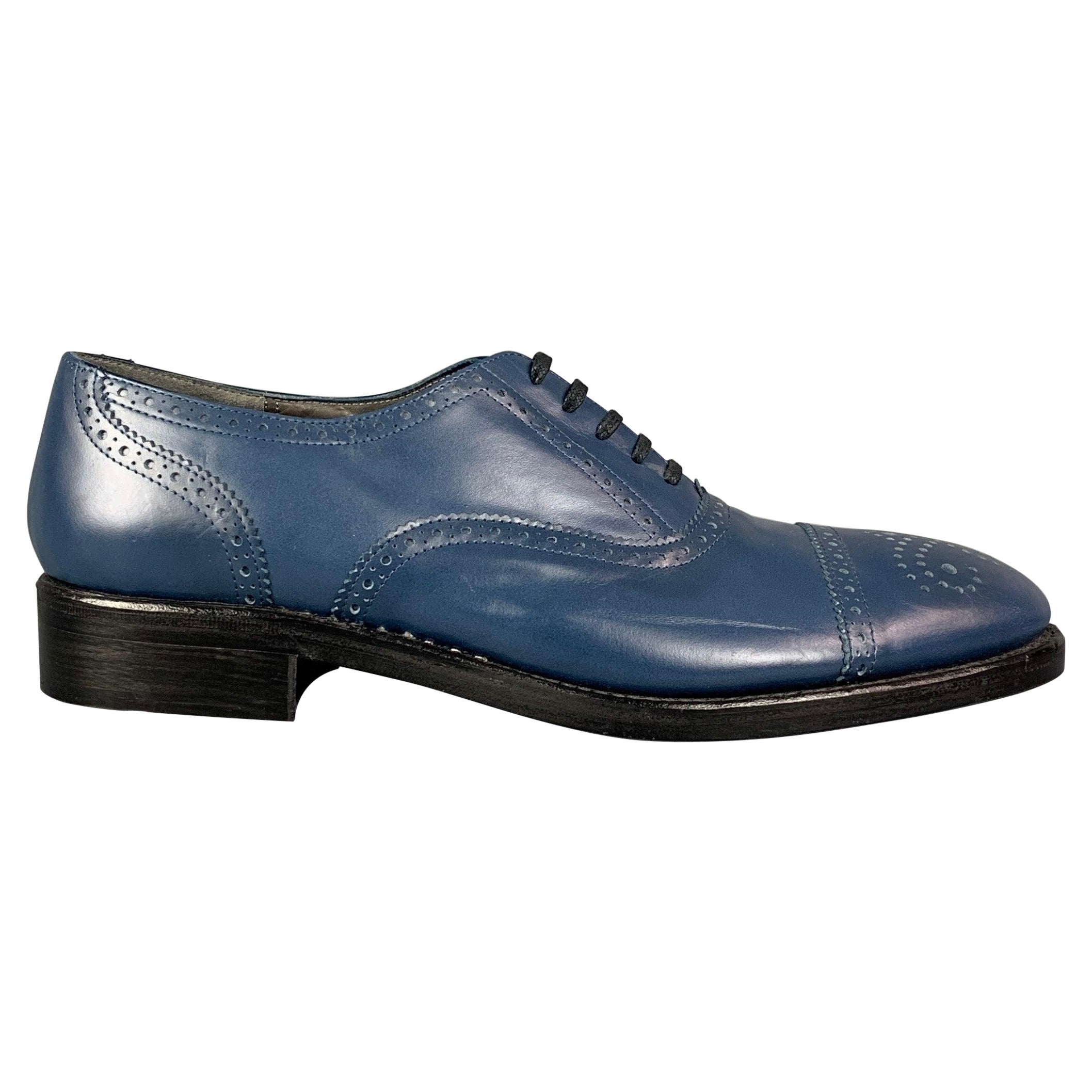 ROBERT CLERGERIE for J. FENESTRIER Size 9 Blue Leather Cap Toe Lace Up Shoes For Sale