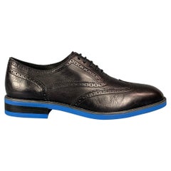 PAUL SMITH Size 10 Black Royal Blue Perforated Leather Wingtip Lace Up Shoes