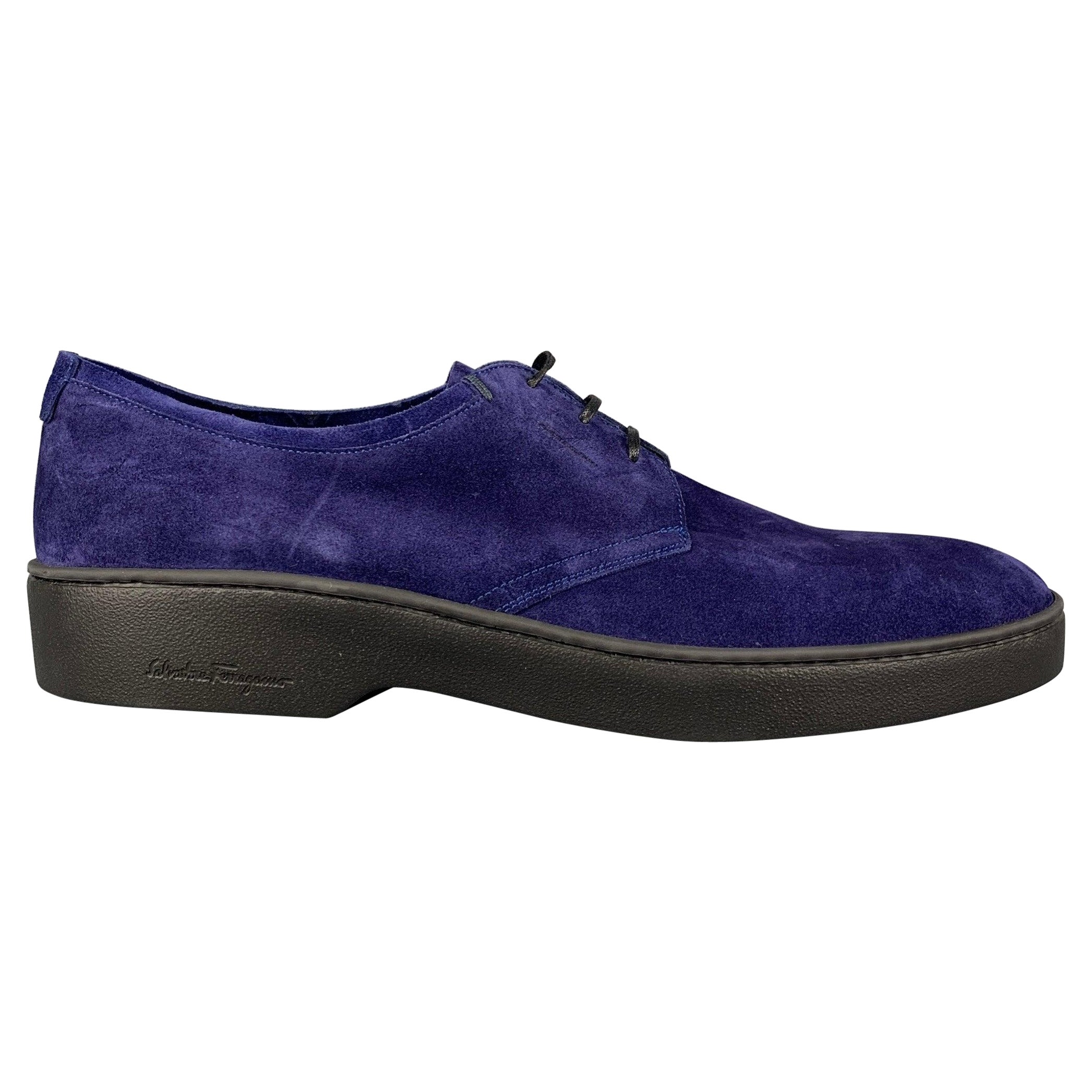 SALVATORE FERRAGAMO Size 11 Purple Suede Lace Up Shoes For Sale