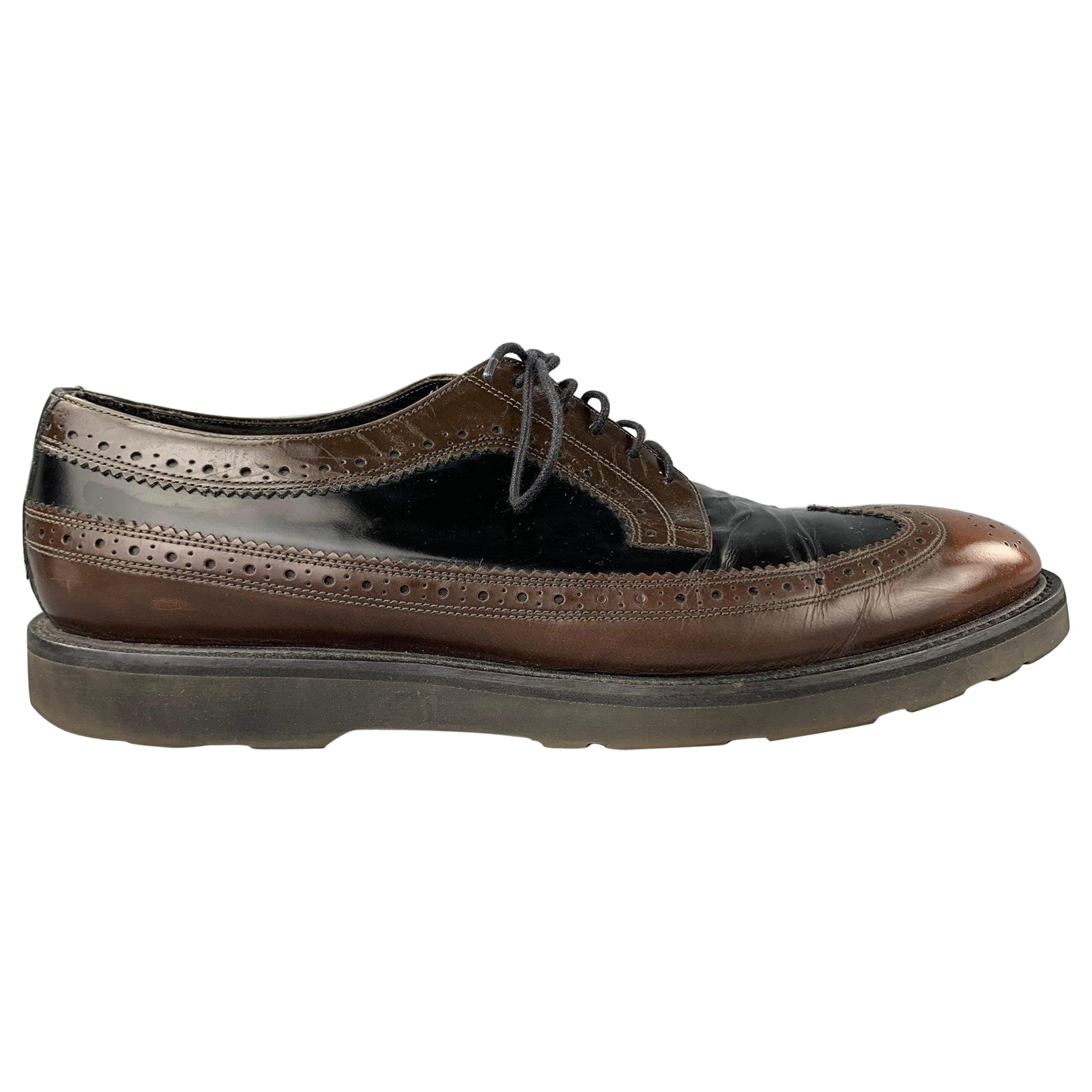 PAUL SMITH Size 10.5 Black Perforated Leather Wingtip Brown Lace Up Shoes For Sale