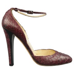 JIMMY CHOO Size 10 Plum Snake Skin Ankle Strap Pumps