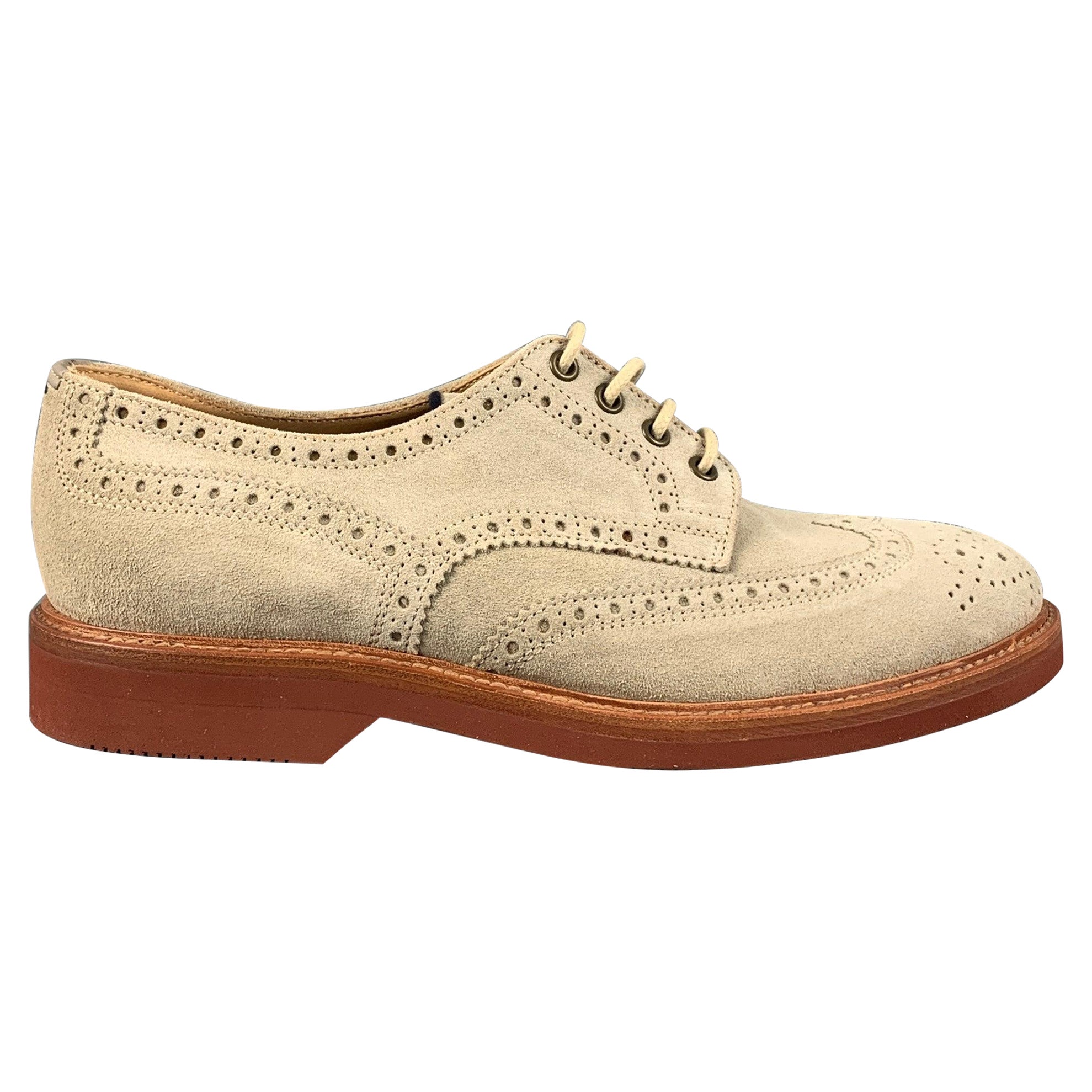 BRUNELLO CUCINELLI Size 9.5 Beige Brown Wingtip Brogue Lace Up Shoes For Sale