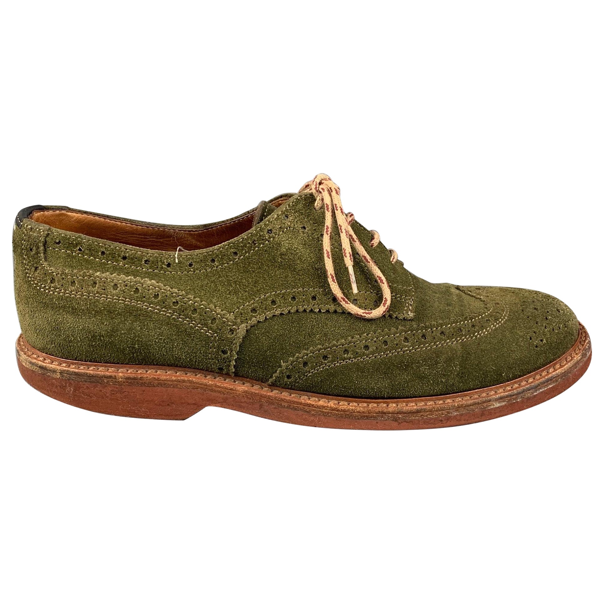 BRUNELLO CUCINELLI Size 9 Olive Suede Wingtip Lace Up Shoes For Sale