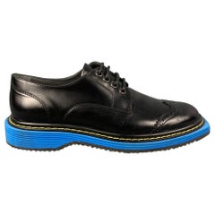VIKTOR & ROLF Size 10 Black Blue Perforated Leather Wingtip Lace Up Shoes
