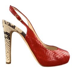 GIUSEPPE ZANOTTI Größe 8 Rot & Beige Schlangenhaut Slingback Peep Toe Pumps