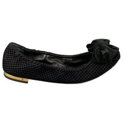 LOUIS VUITTON Size 7 Black Velvet Checkered Ballet Flats