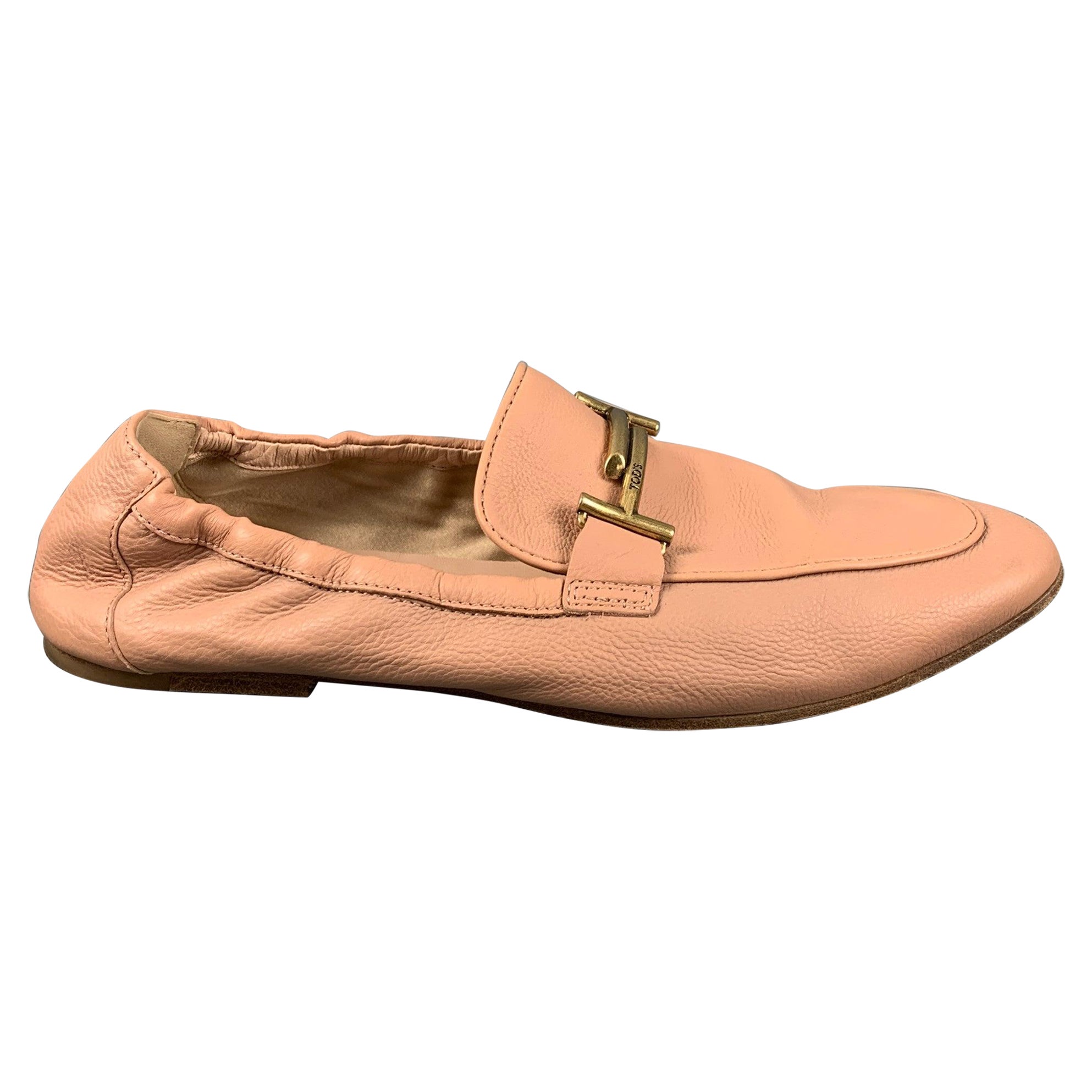 TOD'S Size 11 Beige Leather Flats For Sale