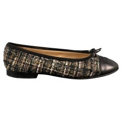 Used CHANEL Size 5.5 Black Brown Boucle Ballet Flats