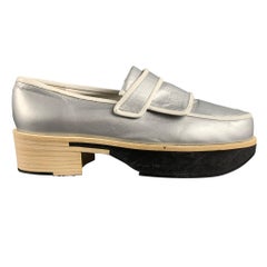 JIL SANDER Size 10 Silver White Leather Contrast Trim Platform Flats