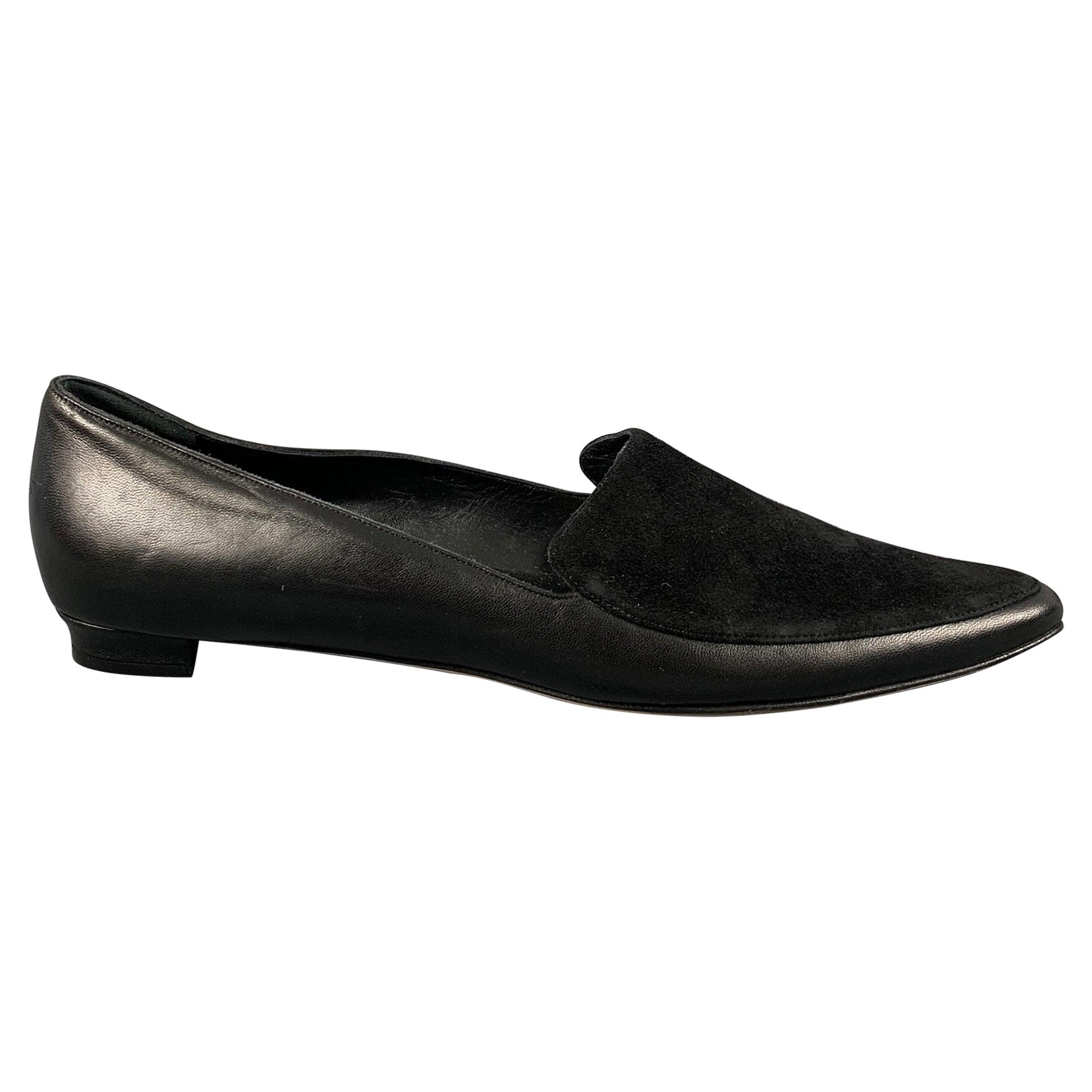MANOLO BLAHNIK Size 10.5 Black Suede Pointed Toe Flats For Sale