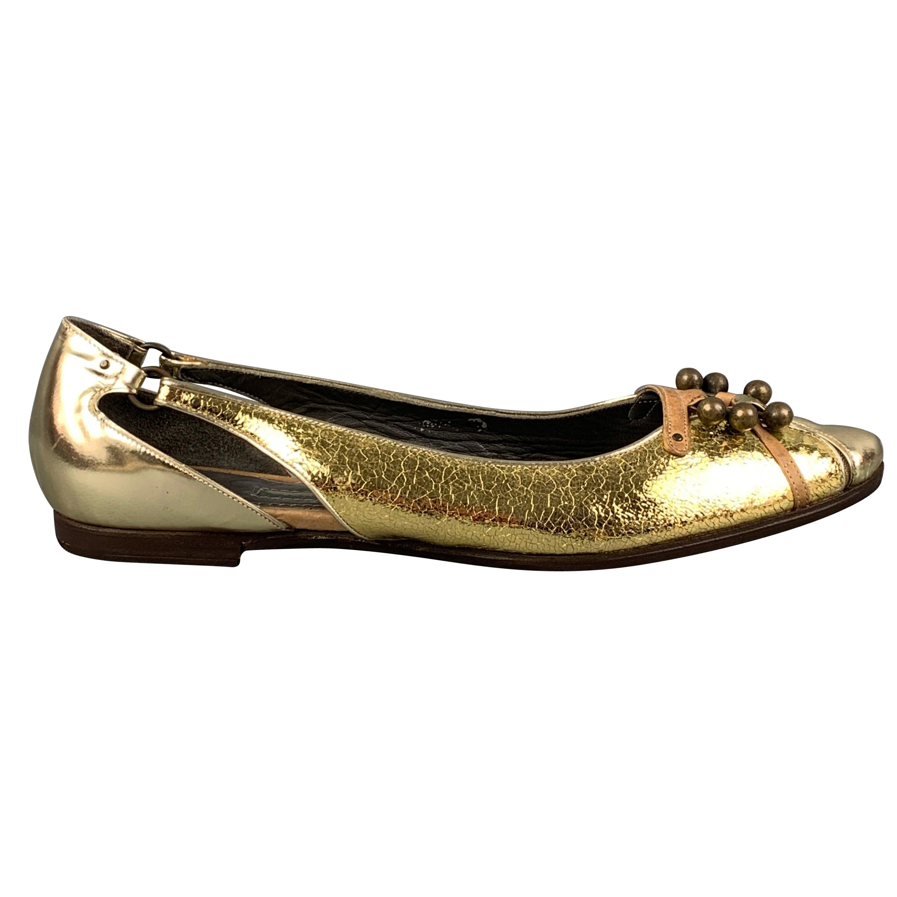 PROENZA SCHOULER Size 7 Gold Leather Metallic Flats For Sale