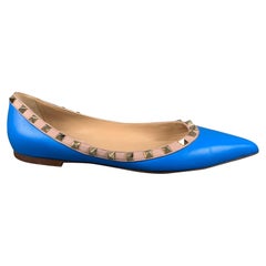 Used VALENTINO Size 10 Blue Nude Leather Contrast trim Flats