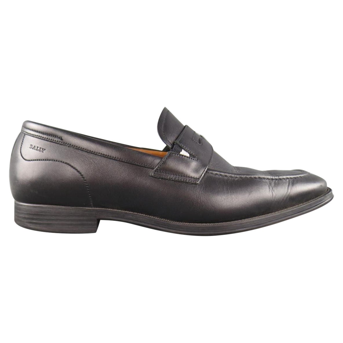 BALLY Size 7.5 Black Leather Penny Loafers For Sale