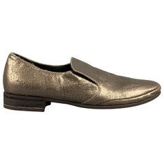 BRUNELLO CUCINELLI Size 7 Silver Leather Crackled Loafer Flats