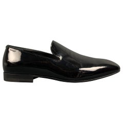 Used BALLY Size 7.5 Black Patent Leather Slip On Loafers