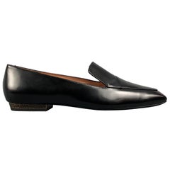 JIL SANDER Navy Size 8.5 Black Leather Square Toe Flats