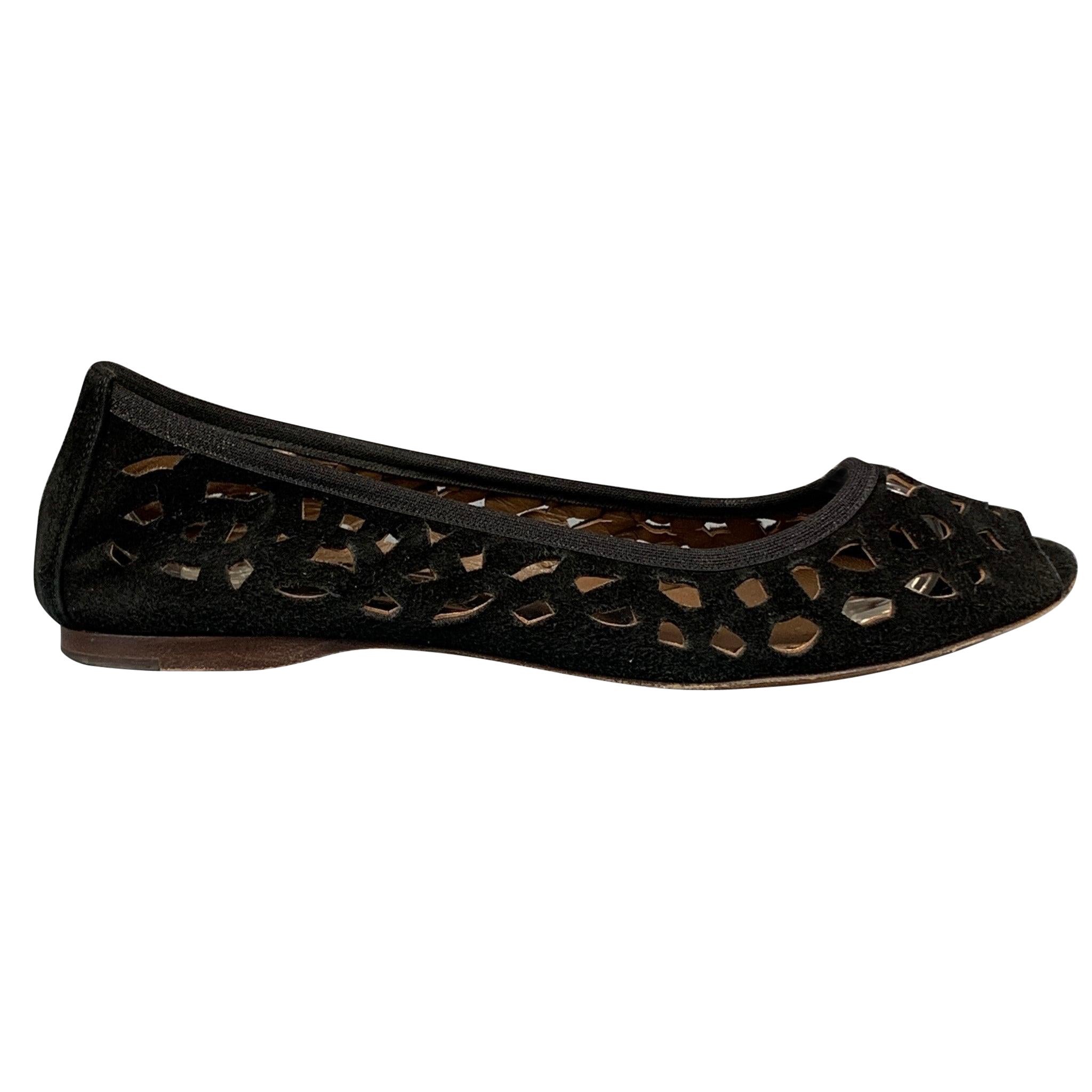 MARNI Size 6 Black Cut Out Suede Flats For Sale