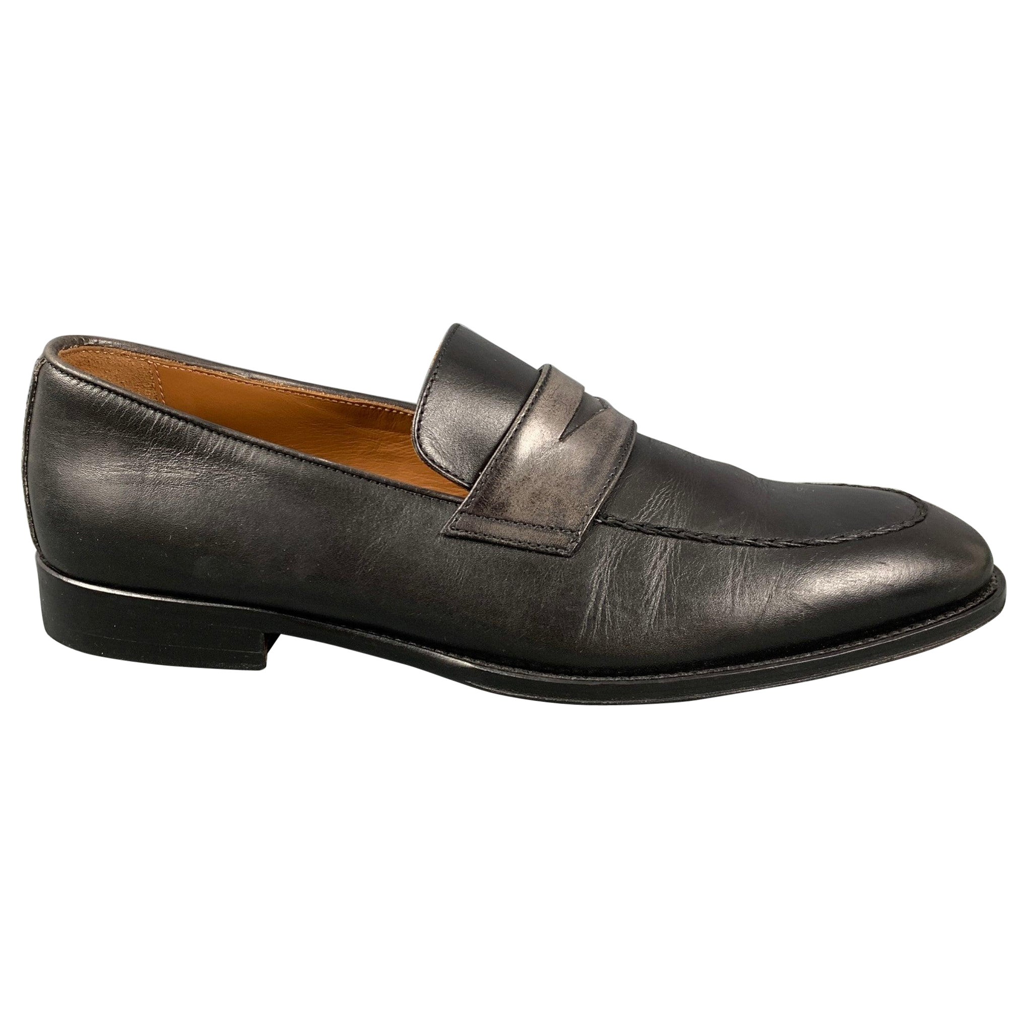 BRUNO MAGLI Size 10.5 Black Grey Leather Penny Loafers For Sale