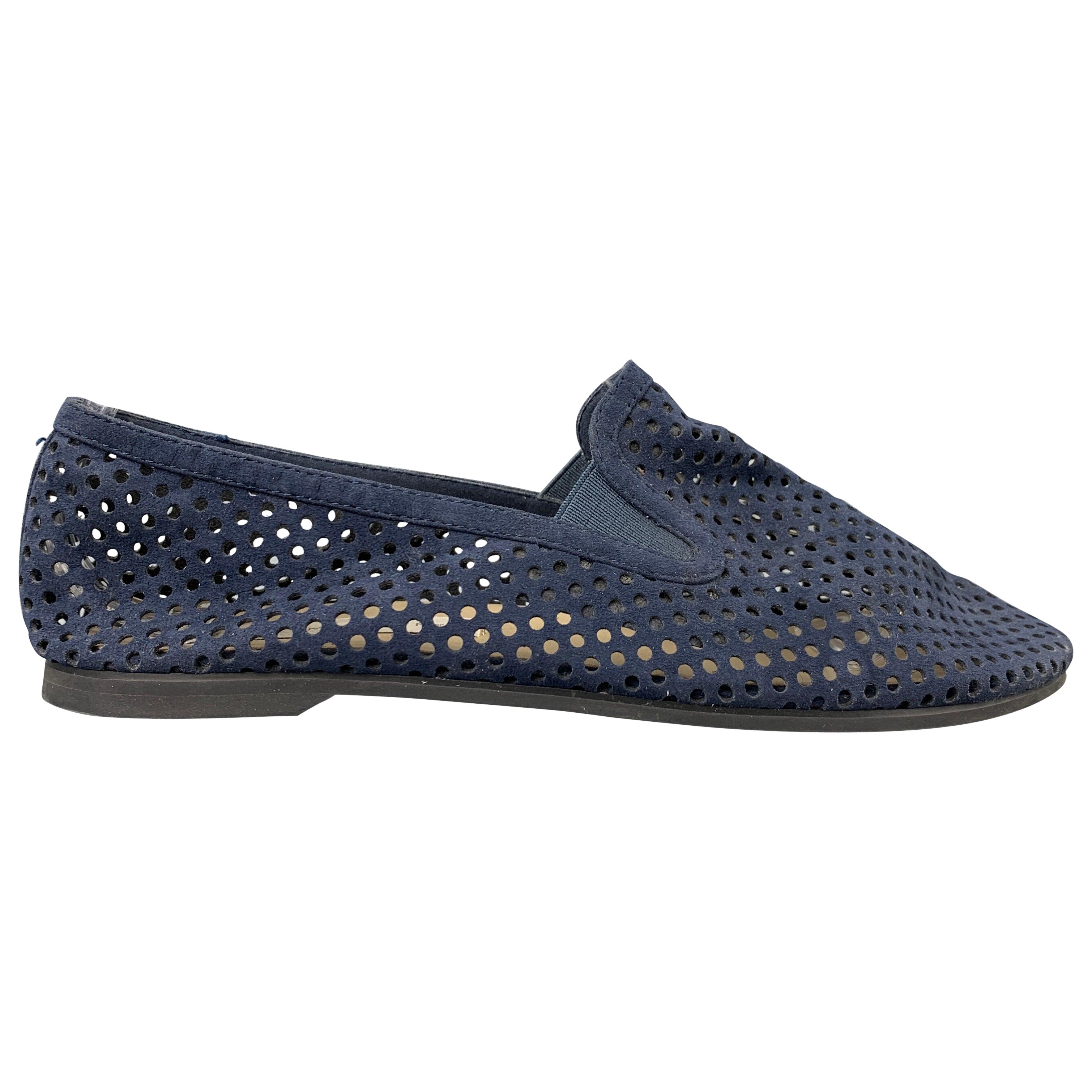 STELLA McCARTNEY Size 7.5 Navy Perforated Faux Suede Flats For Sale