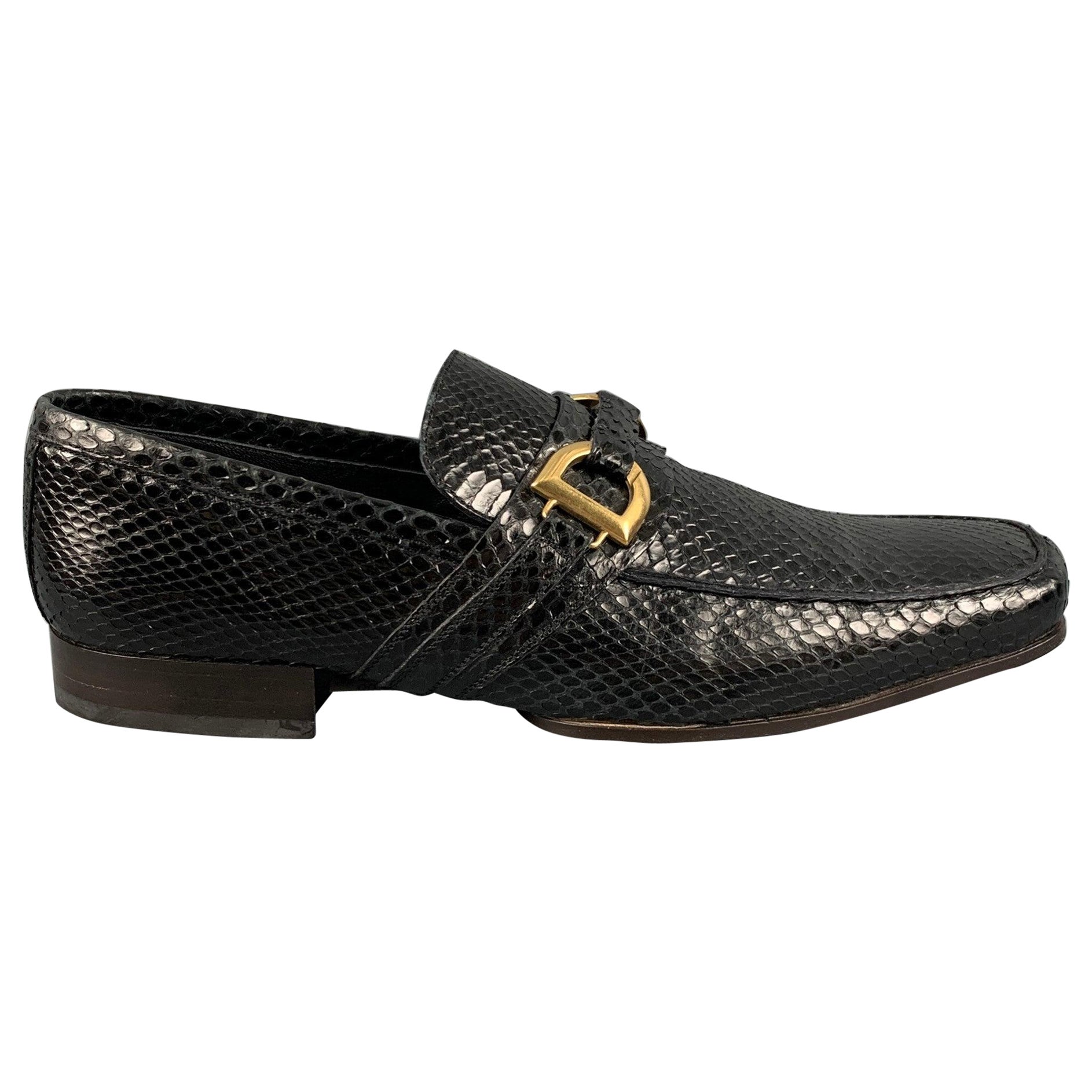 DOLCE & GABBANA Size 7 Black Textured Leather Slip On Loafers For Sale