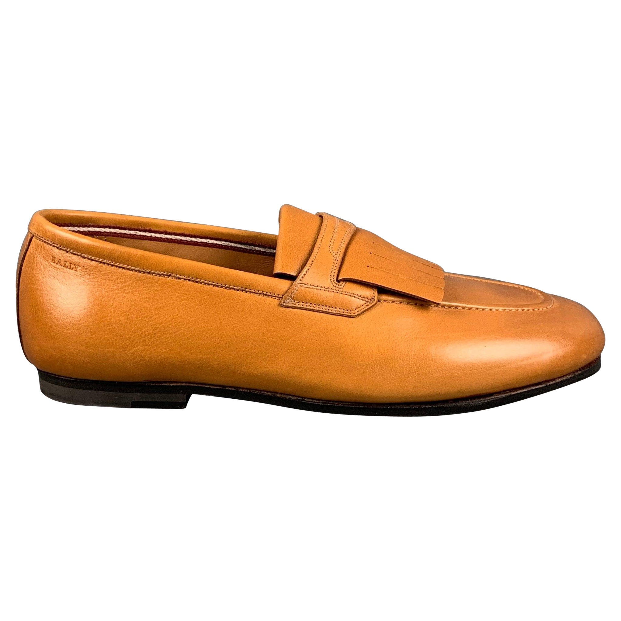 BALLY Size 7.5 Honey Leather Slip On Loafers For Sale
