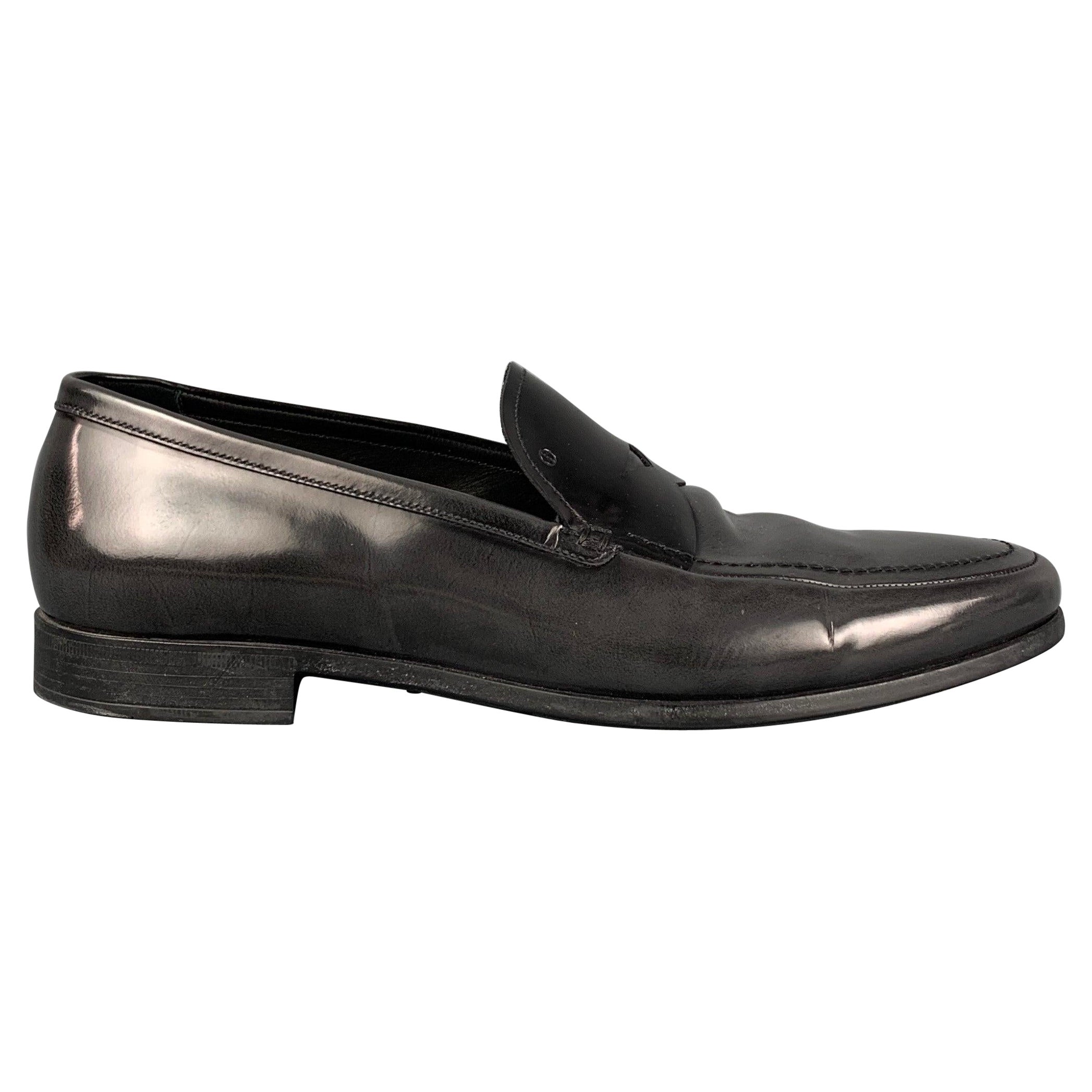GIORGIO ARMANI Size 11 Charcoal Black Ombre Leather Slip On Loafers For Sale