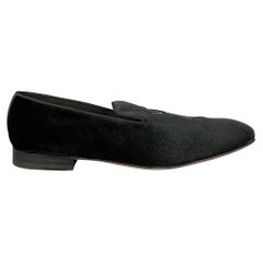 PAUL SMITH Size 12 Black Embroidery Velvet Slip On Loafers