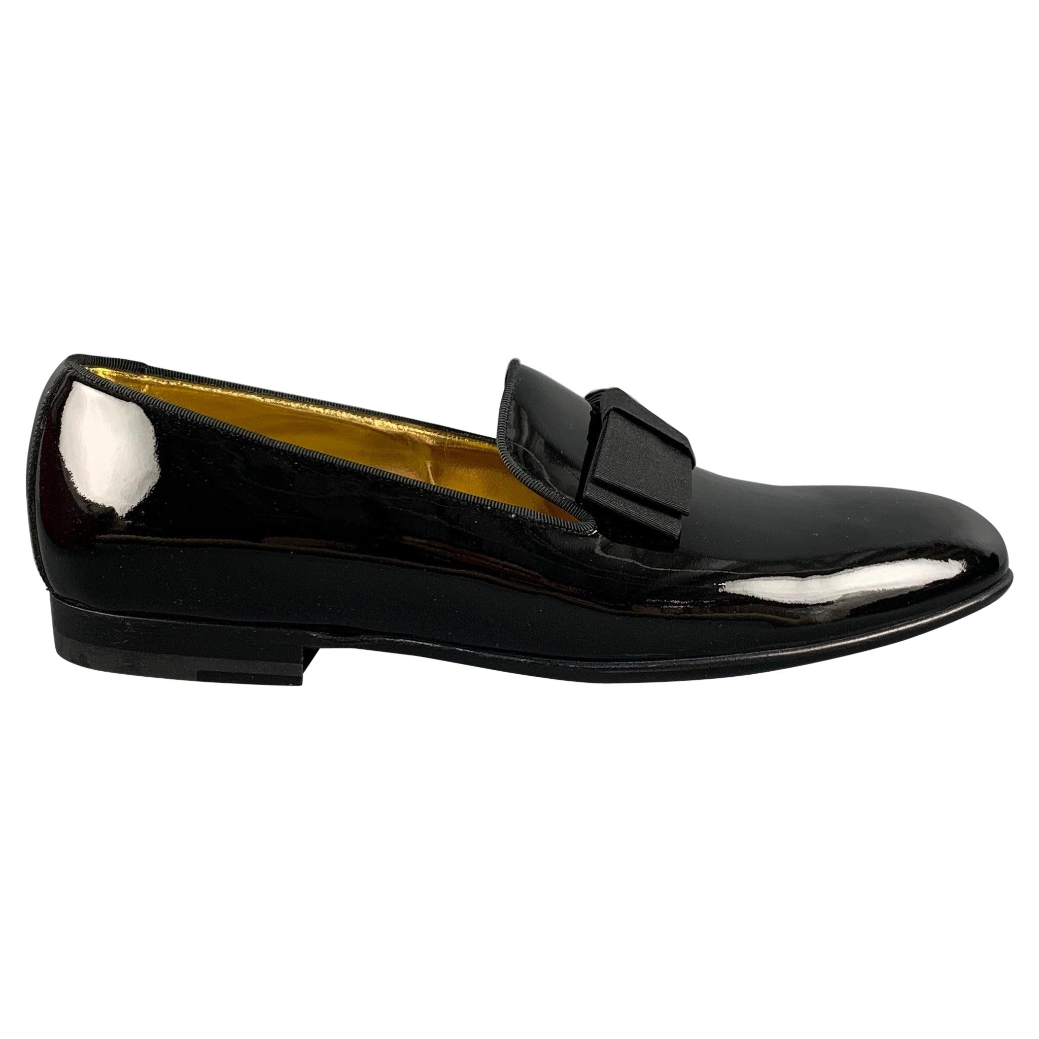 BALLY Size 11 Black Solid Leather Slip On Loafers For Sale