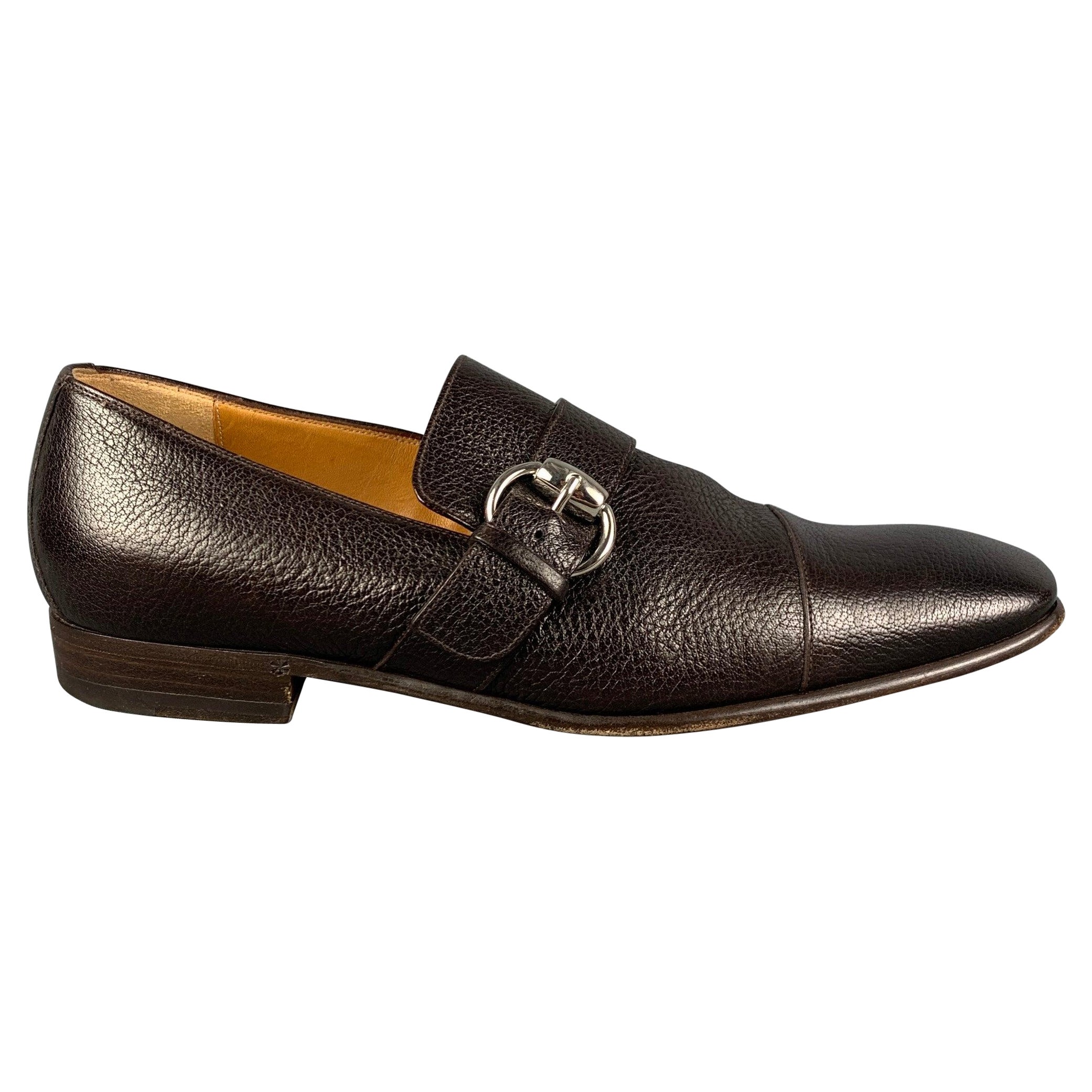 GUCCI Size 8 Brown Pebble Grain Leather Loafers For Sale