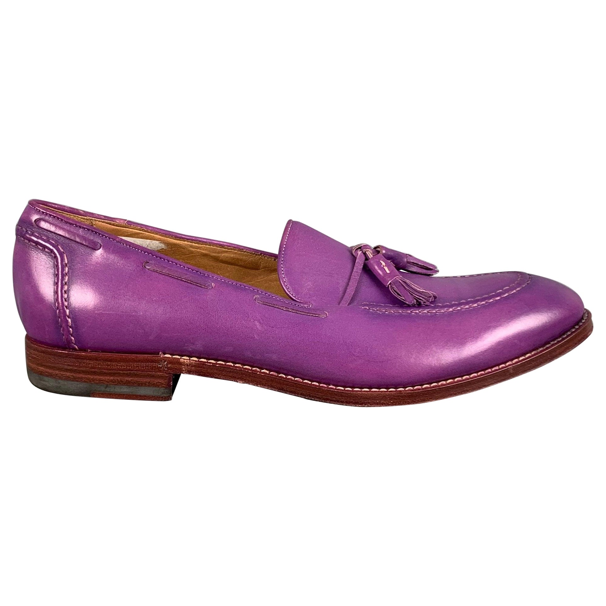 PAUL SMITH Size 9 Purple Antique Leather Tassels Loafers For Sale